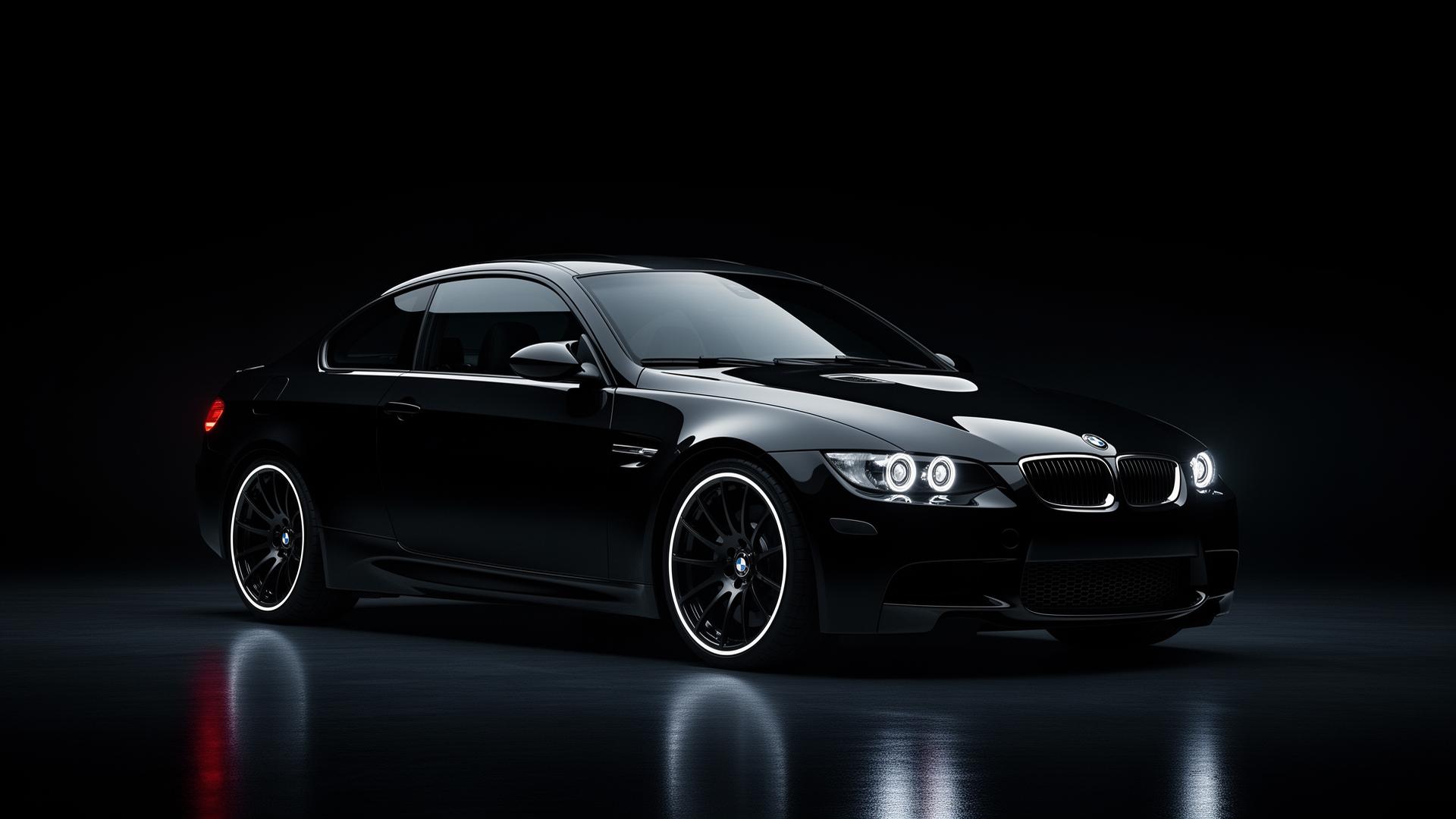 BMW E92 Coupe negru pe fundal întunecat